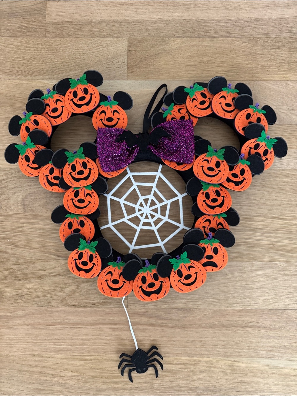 Disney Halloween Pumpkin Mickey Ear Wreath with Purple Bow